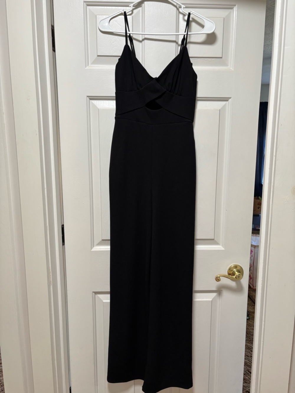 Black Spaghetti-Strap Jumpsuit with Twist Bodice